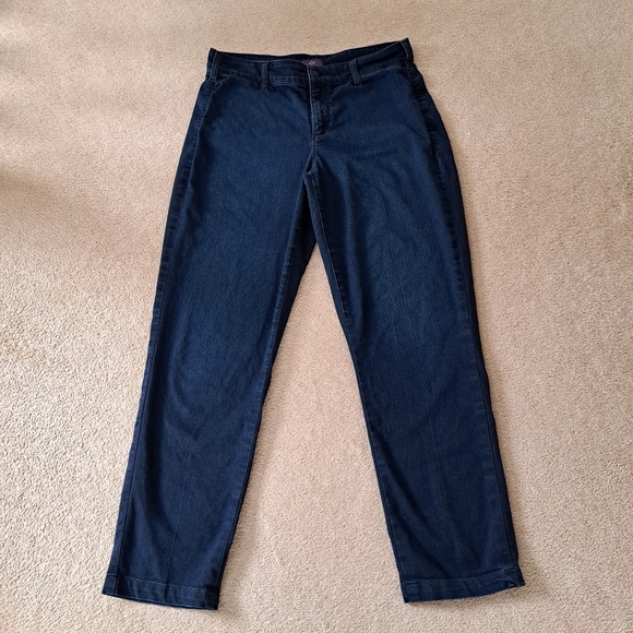 NYDJ Denim Teresa Trouser Jeans Womens Size 10 Blue Dark Wash Wide Leg - Picture 1 of 10
